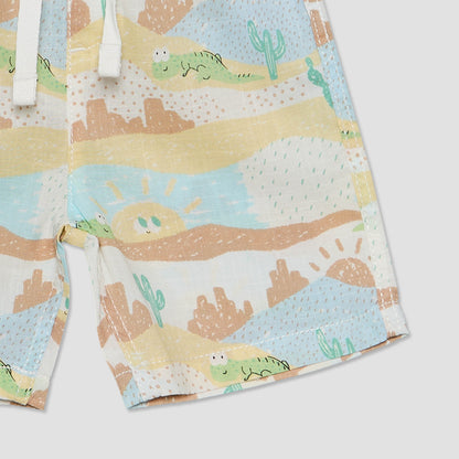 Juniors Collared Short Sleeves Shirt and Shorts Set with Desert Print