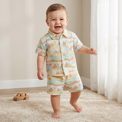 Juniors Collared Short Sleeves Shirt and Shorts Set with Desert Print