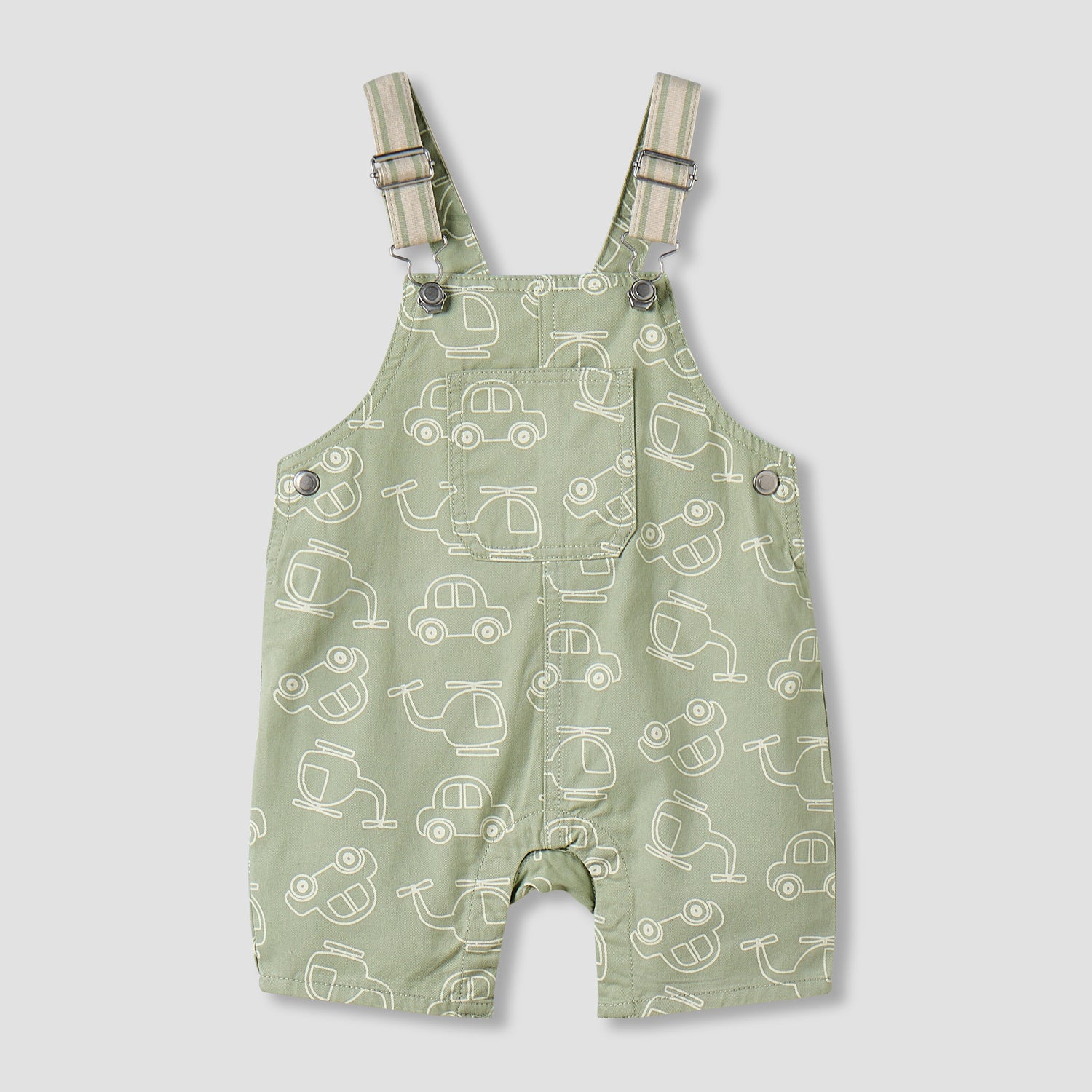Juniors Crew Neck Short Sleeves T-shirt and Dungaree Set with Vehicle Print