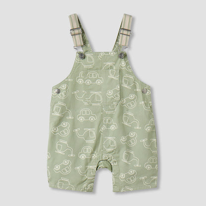 Juniors Crew Neck Short Sleeves T-shirt and Dungaree Set with Vehicle Print