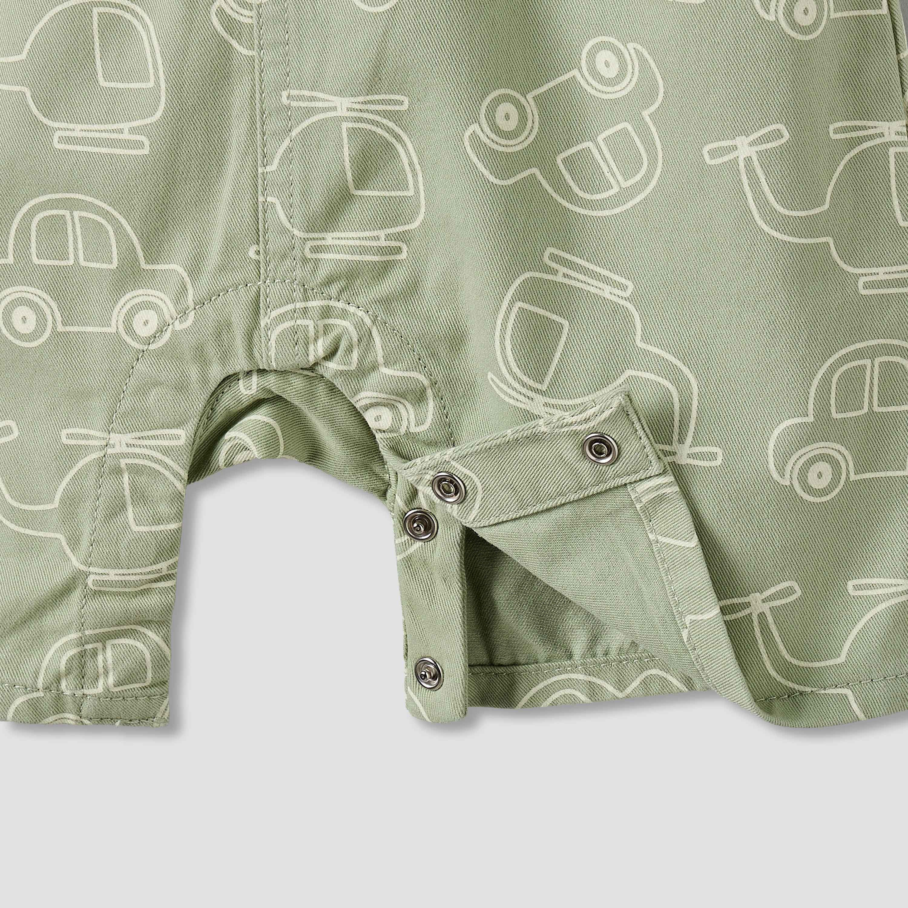 Juniors Crew Neck Short Sleeves T-shirt and Dungaree Set with Vehicle Print