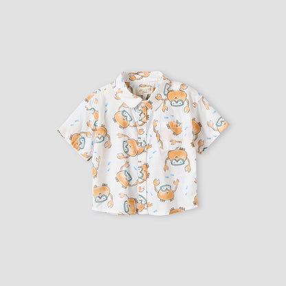 Juniors Collared Short Sleeves Shirt and Shorts Set with Crab Print
