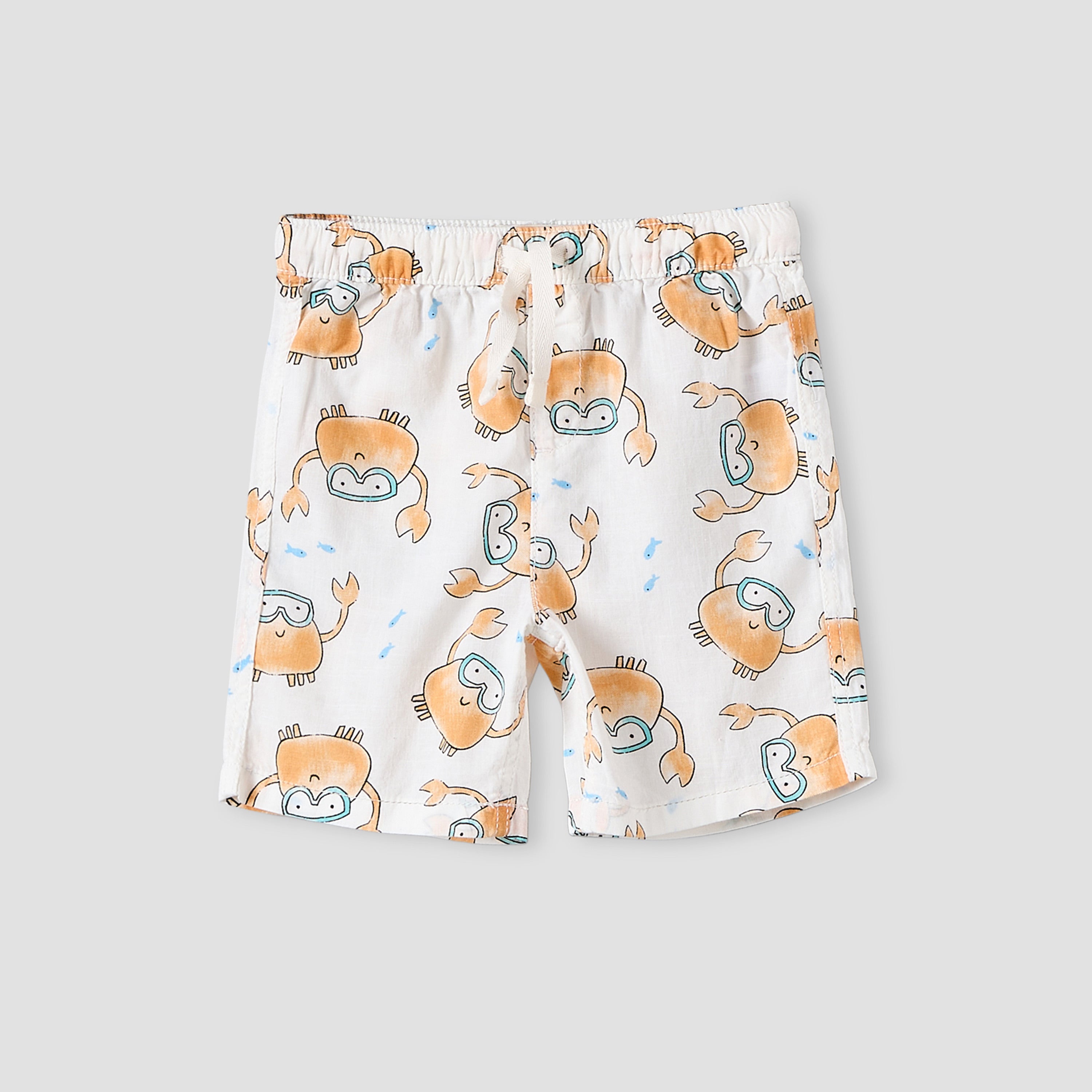 Juniors Collared Short Sleeves Shirt and Shorts Set with Crab Print