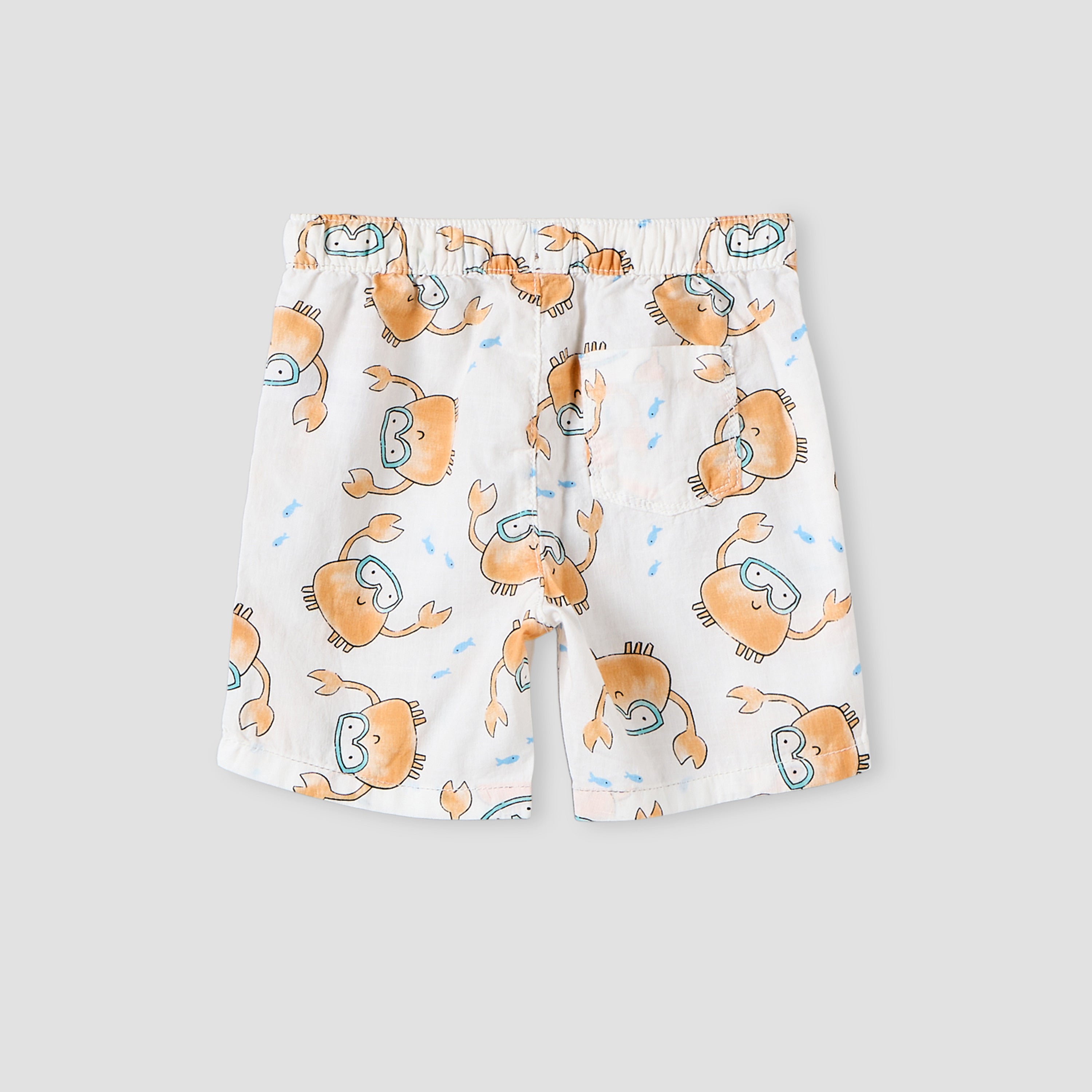 Juniors Collared Short Sleeves Shirt and Shorts Set with Crab Print