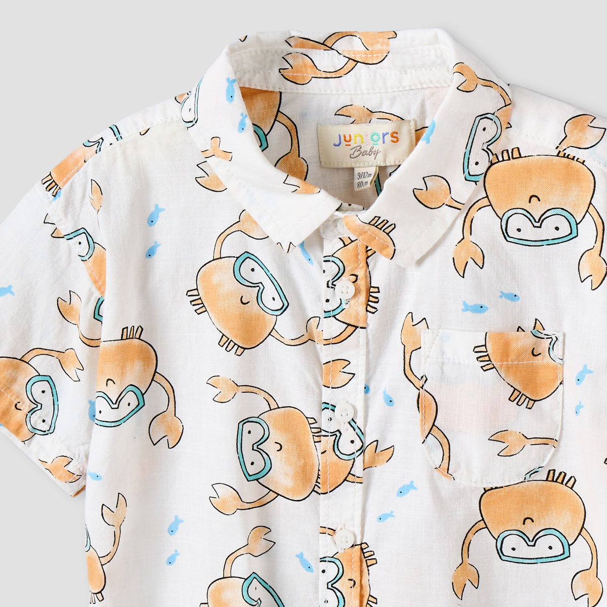 Juniors Collared Short Sleeves Shirt and Shorts Set with Crab Print