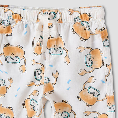 Juniors Collared Short Sleeves Shirt and Shorts Set with Crab Print