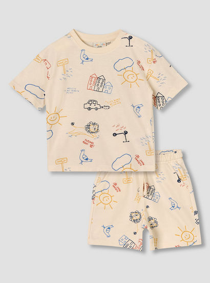Juniors Crew Neck Short Sleeves T-shirt and Shorts Set with Print-baby-boys-clothing-setsandcoords-image-2