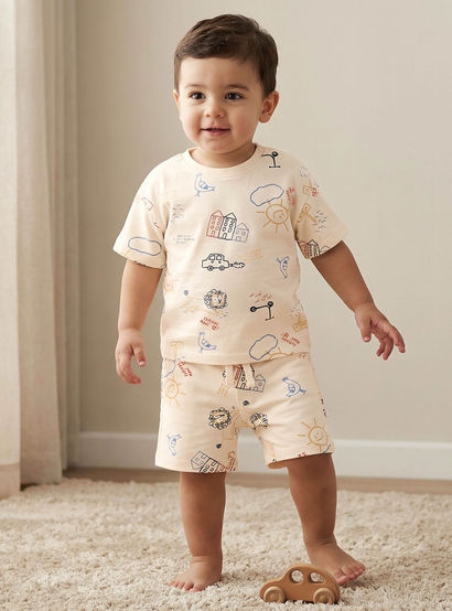 Juniors Crew Neck Short Sleeves T-shirt and Shorts Set with Print-baby-boys-clothing-setsandcoords-image-1