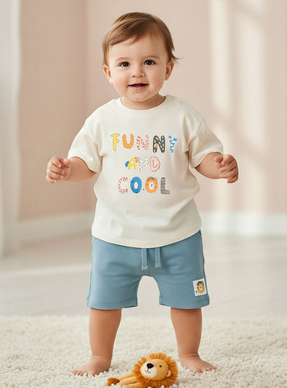 Juniors Crew Neck Short Sleeves T-shirt and Shorts Set with Graphic Print-baby-boys-clothing-setsandcoords-image-1