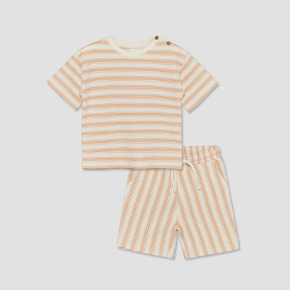 Juniors Crew Neck Short Sleeves T-shirt and Shorts Set with Stripes