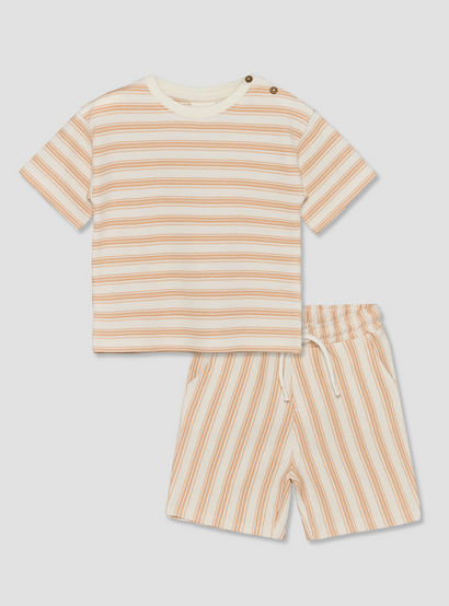 Juniors Crew Neck Short Sleeves T-shirt and Shorts Set with Stripes-baby-boys-clothing-setsandcoords-image-2