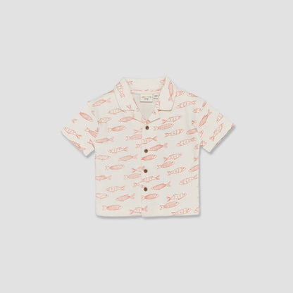Juniors Collared Short Sleeves Shirt and Shorts Set with Fish Print