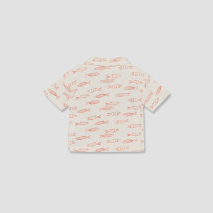 Juniors Collared Short Sleeves Shirt and Shorts Set with Fish Print