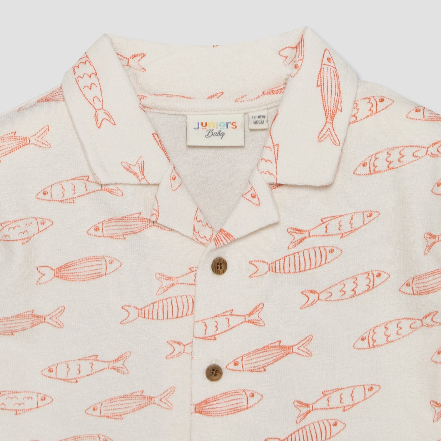Juniors Collared Short Sleeves Shirt and Shorts Set with Fish Print