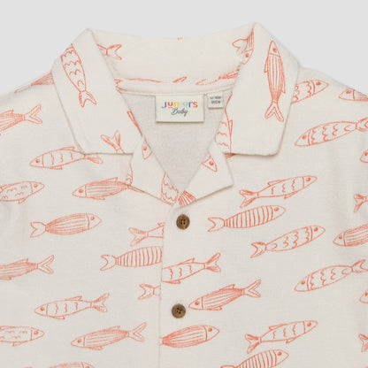 Juniors Collared Short Sleeves Shirt and Shorts Set with Fish Print