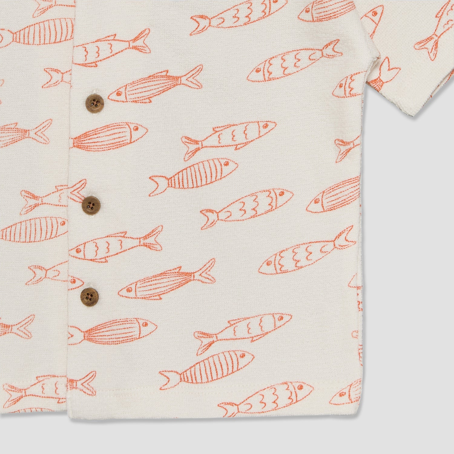 Juniors Collared Short Sleeves Shirt and Shorts Set with Fish Print