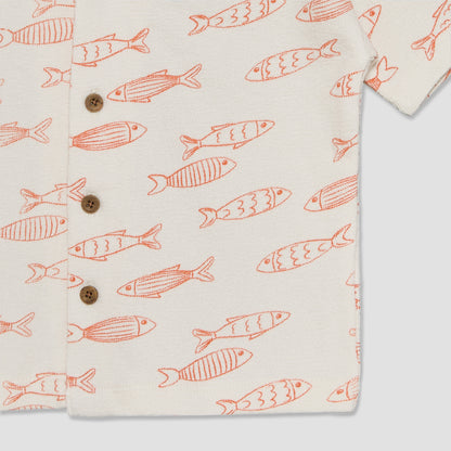 Juniors Collared Short Sleeves Shirt and Shorts Set with Fish Print