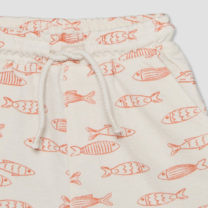 Juniors Collared Short Sleeves Shirt and Shorts Set with Fish Print
