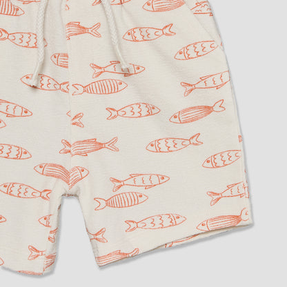 Juniors Collared Short Sleeves Shirt and Shorts Set with Fish Print