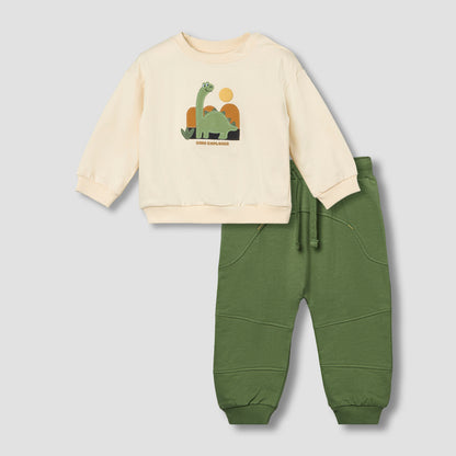 Juniors Crew Neck Long Sleeves Sweatshirt and Joggers Set with Drawstring Waist - Multicolour / 12-18 mths