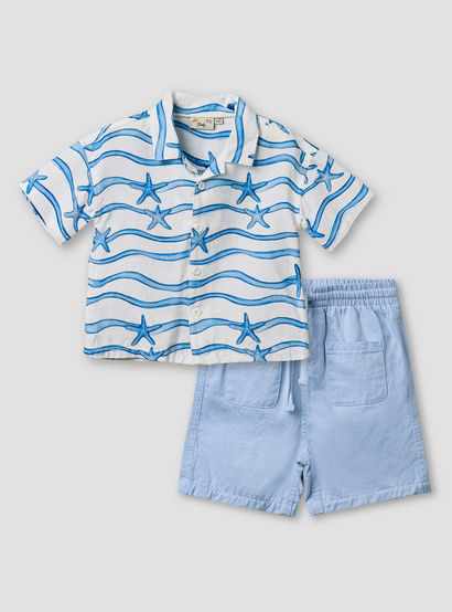 Juniors Collared Neck Short Sleeve Shirt and Shorts Set with Drawstring Closure-baby-boys-clothing-setsandcoords-image-2