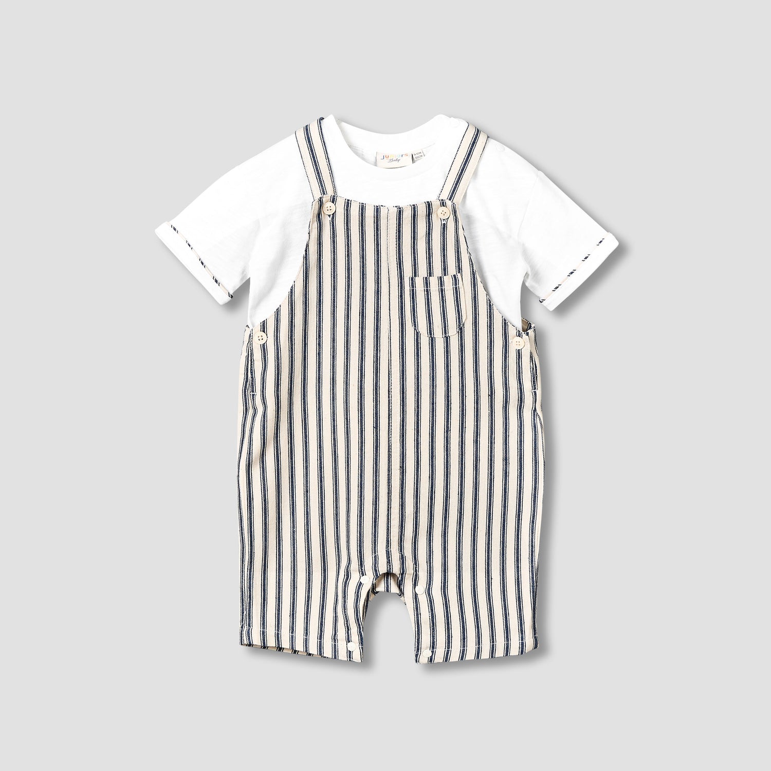 Juniors Crew Neck Short Sleeve T-shirt and Dungaree Set with Pocket - Multicolour / 12-18 mths