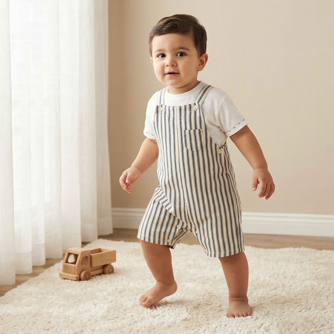 Juniors Crew Neck Short Sleeve T-shirt and Dungaree Set with Pocket - Multicolour / 24-36 mths