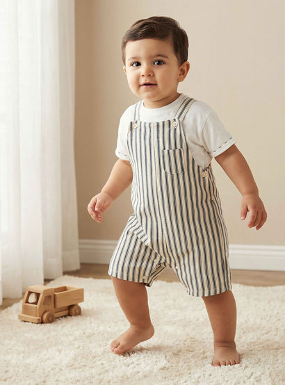 Juniors Crew Neck Short Sleeve T-shirt and Dungaree Set with Pocket-baby-boys-clothing-setsandcoords-image-1