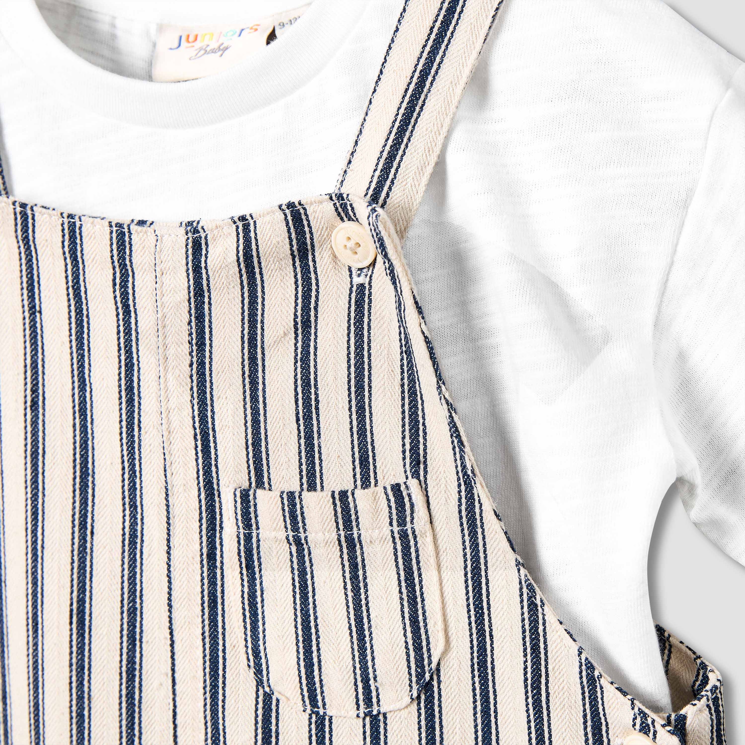 Juniors Crew Neck Short Sleeve T-shirt and Dungaree Set with Pocket