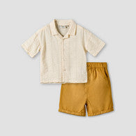 Juniors Camp Collar Short Sleeves Shirt and Shorts Set with Textured Design-undefined-image-1