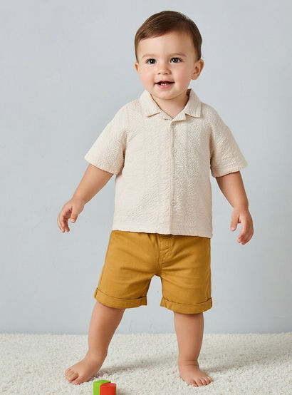 Juniors Camp Collar Short Sleeves Shirt and Shorts Set with Textured Design-baby-boys-clothing-setsandcoords-image-1