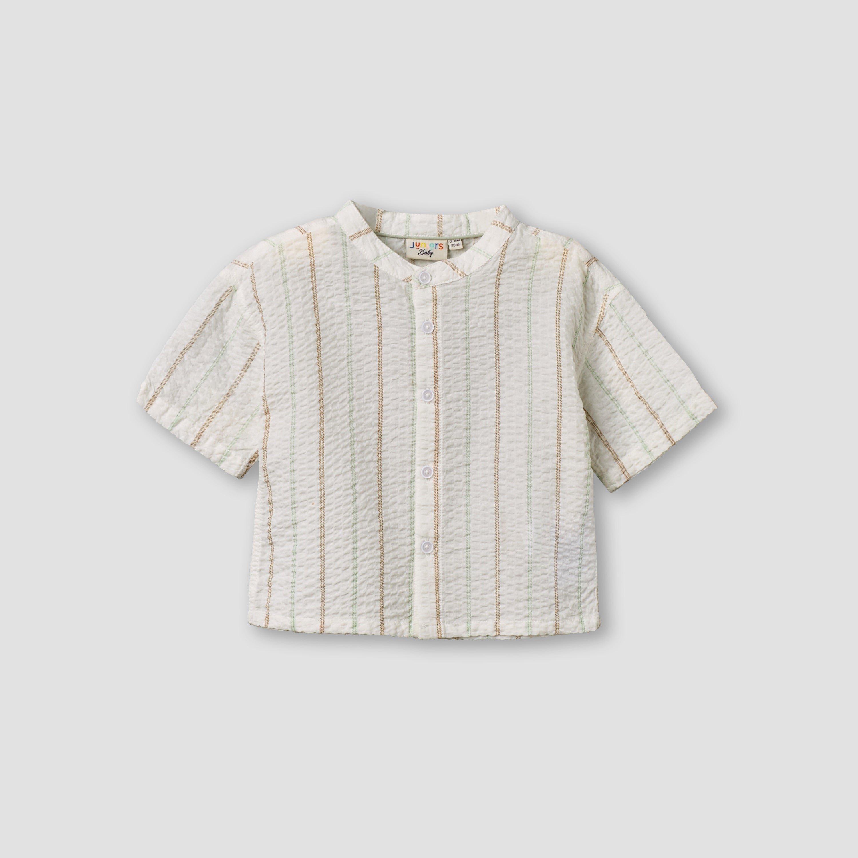 Juniors Mandarin Collar Short Sleeve Shirt and Dungaree Set with Pockets