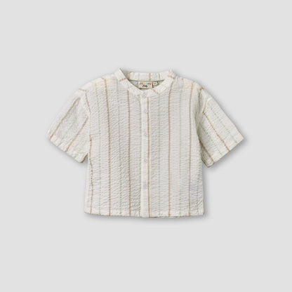 Juniors Mandarin Collar Short Sleeve Shirt and Dungaree Set with Pockets