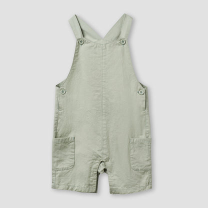 Juniors Mandarin Collar Short Sleeve Shirt and Dungaree Set with Pockets