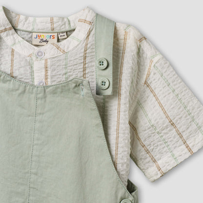 Juniors Mandarin Collar Short Sleeve Shirt and Dungaree Set with Pockets