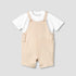 Juniors Crew Neck Short Sleeves T-shirt and Dungaree Set with Pockets - Beige / 12-18 mths
