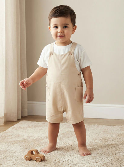 Juniors Crew Neck Short Sleeves T-shirt and Dungaree Set with Pockets-baby-boys-clothing-setsandcoords-image-1