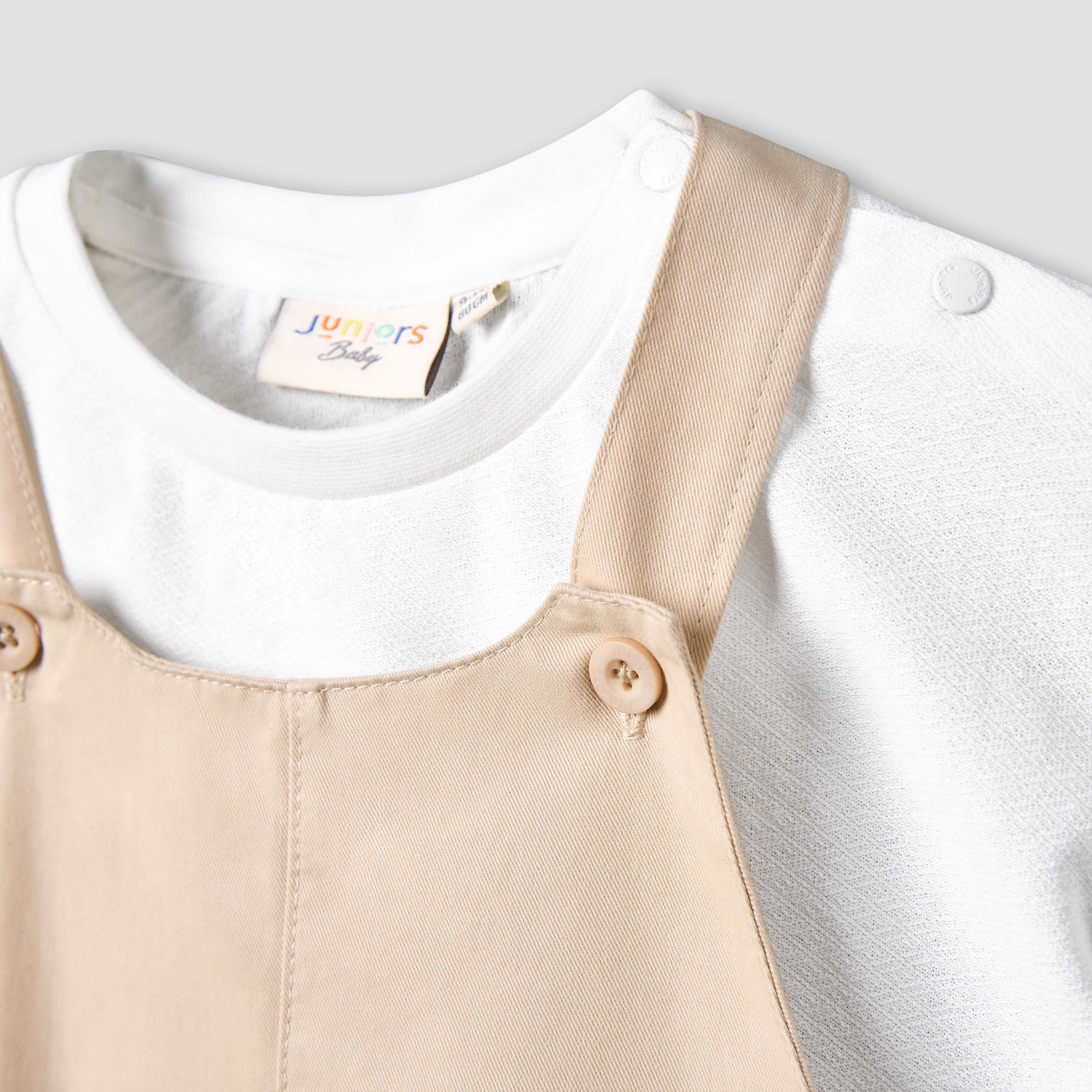 Juniors Crew Neck Short Sleeves T-shirt and Dungaree Set with Pockets