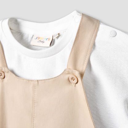 Juniors Crew Neck Short Sleeves T-shirt and Dungaree Set with Pockets