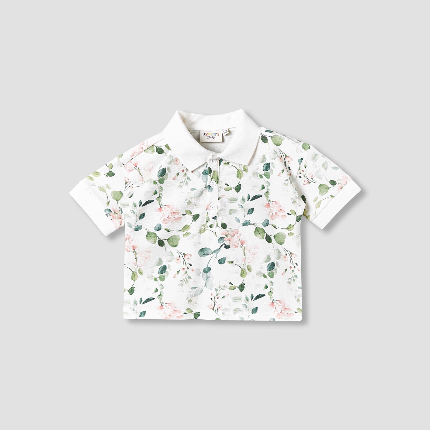 Juniors Collared Short Sleeves Polo T-shirt and Shorts Set with Floral Print