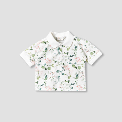 Juniors Collared Short Sleeves Polo T-shirt and Shorts Set with Floral Print
