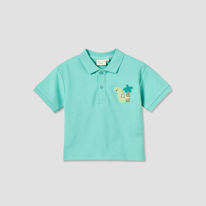 Juniors Collared Short Sleeves Polo T-shirt with Dinosaur Embroidery