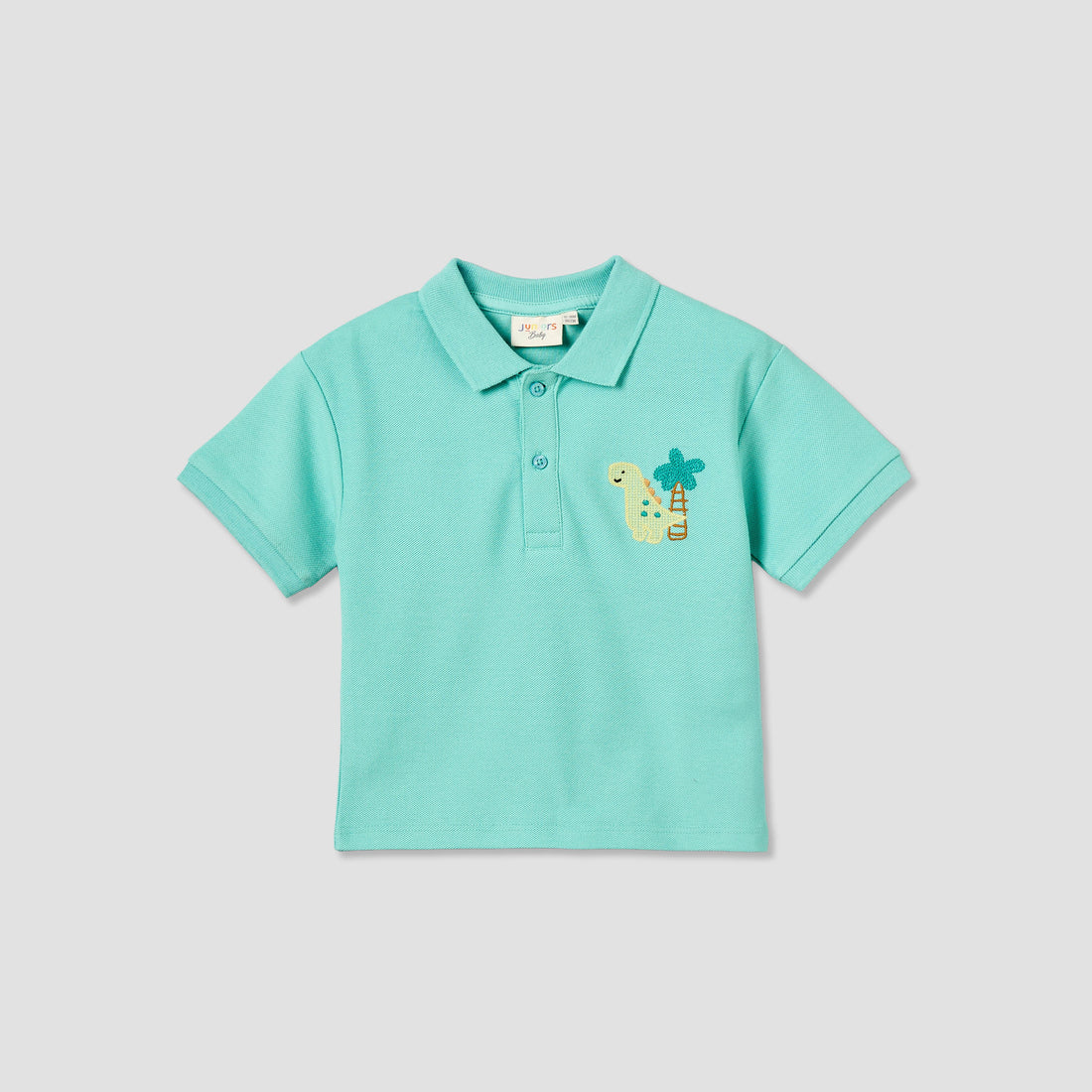 Juniors Collared Short Sleeves Polo T-shirt with Dinosaur Embroidery - Green / 12-18 mths