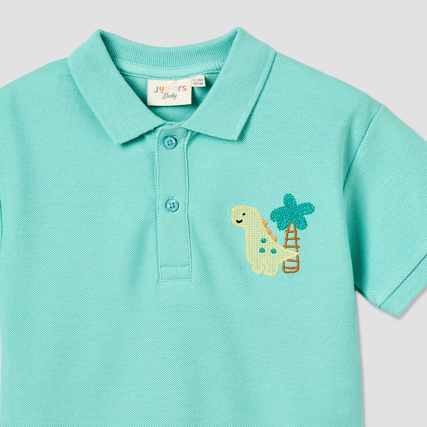 Juniors Collared Short Sleeves Polo T-shirt with Dinosaur Embroidery