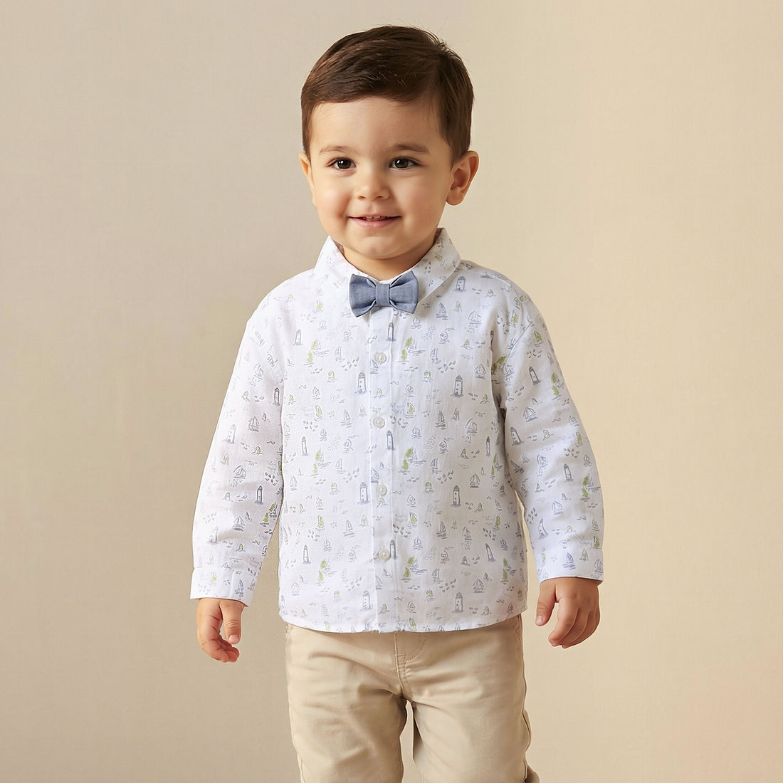 Juniors Long Sleeves Shirt with Nautical Print - White / 12-18 mths