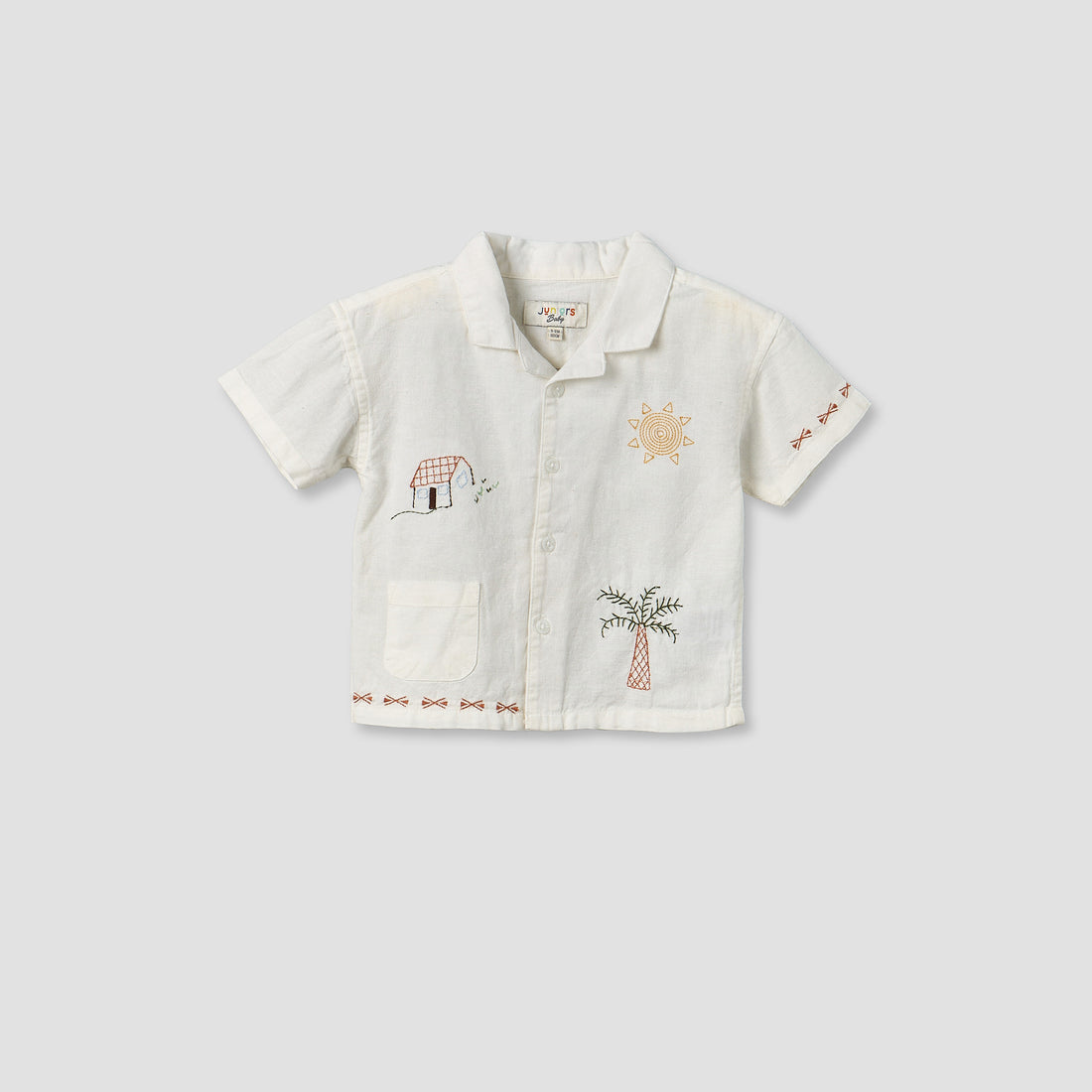 Juniors Short Sleeves Shirt with Embroidery - White / 12-18 mths