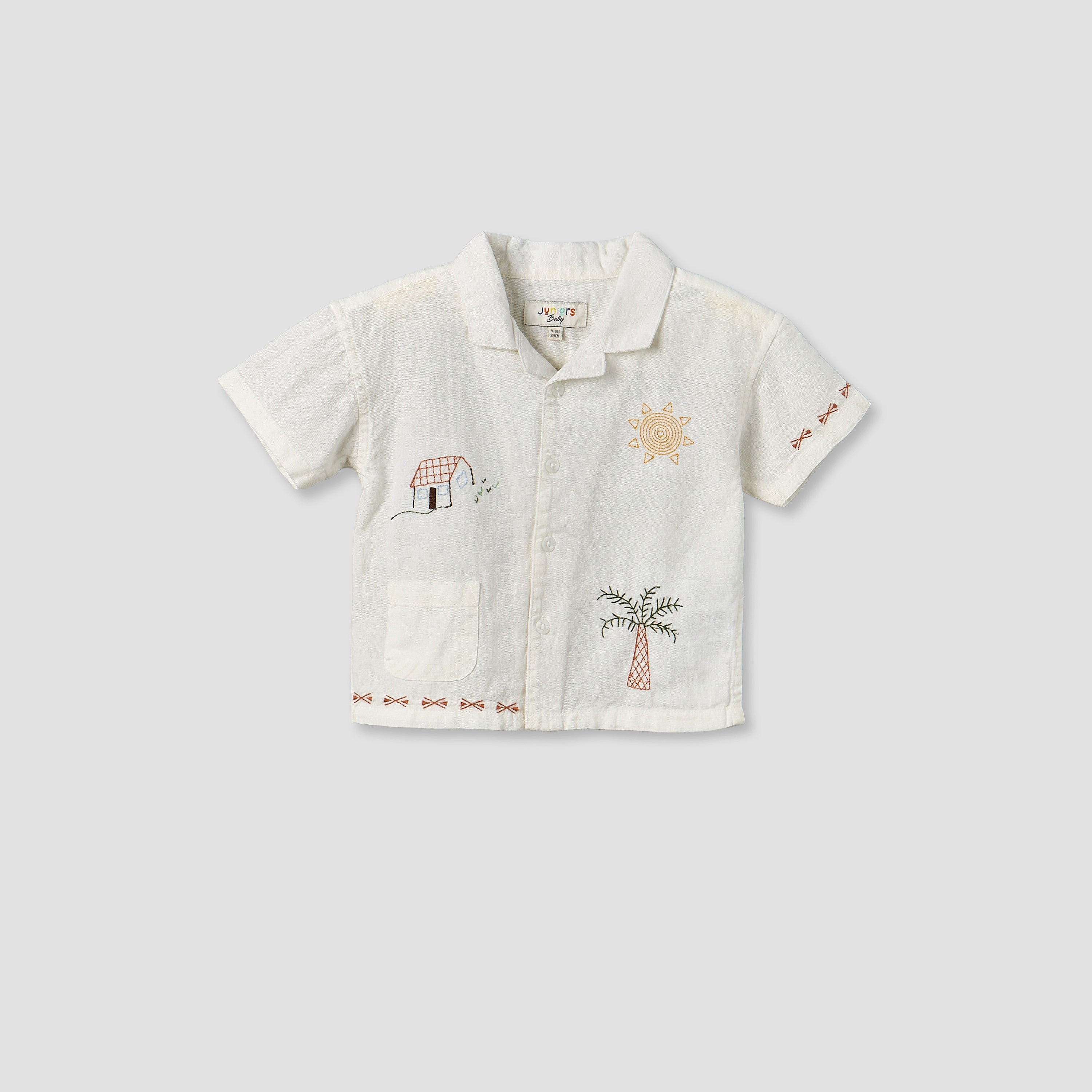Juniors Short Sleeves Shirt with Embroidery - White / 12-18 mths