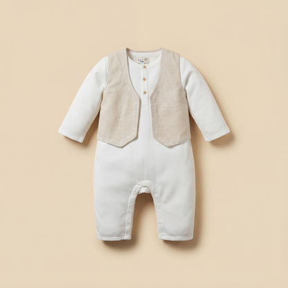 Juniors Mandarin Neck Long Sleeves Romper and Embroidered Waistcoat Set