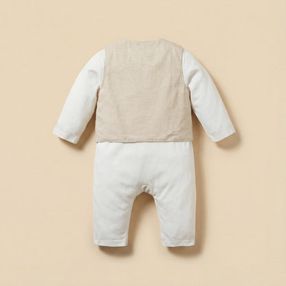 Juniors Mandarin Neck Long Sleeves Romper and Embroidered Waistcoat Set