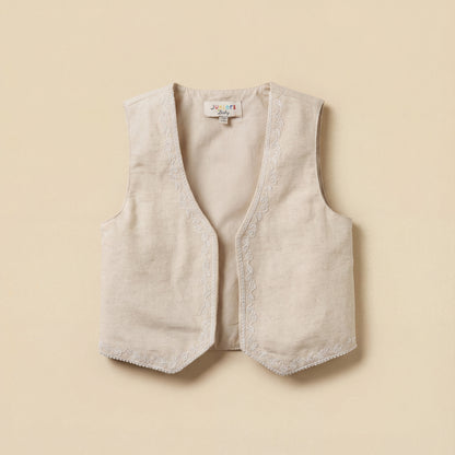 Juniors Mandarin Neck Long Sleeves Romper and Embroidered Waistcoat Set